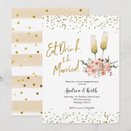 Essen, Trinken und Verheiratete Engagement Einladung (Vorne/Hinten)