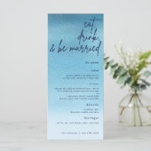 Essen, trinken und Verheiratete Hochzeit mit blaue Menükarte (Stehend Vorderseite)