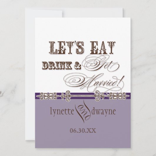Essen, trinken und Verheiratete Hochzeitsfeier ein Einladung (Vorderseite)