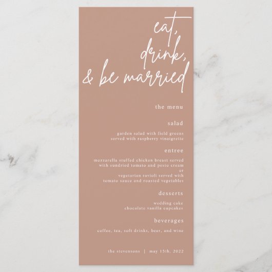 Essen, trinken und Verheiratete Skriptpresse Menükarte (Vorderseite)