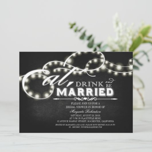 Essen, trinken und Verheiratetes Brautparty sein Einladung (Stehend Vorderseite)