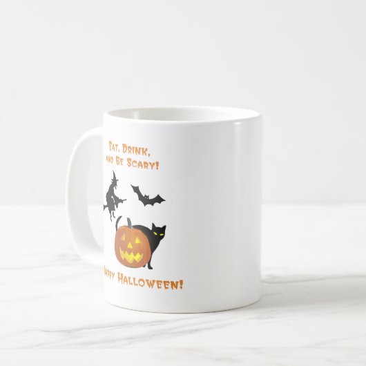 Essen, trinken und zu Halloween Beängstigend sein Kaffeetasse (Vorderseite Links)