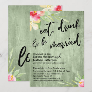 Essen, Trinken & Verheiratet Gemalte Blumen Grünes Einladung