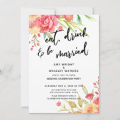 Essen, trinken & Verheiratet sein, Blume Hochzeit Einladung (Vorderseite)