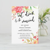 Essen, trinken & Verheiratet sein, Blume Hochzeit Einladung (Stehend Vorderseite)