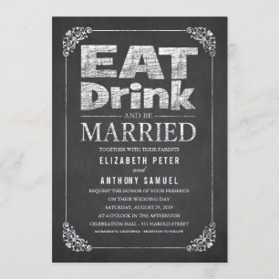 Essen, trinken & Verheiratet sein - elegante Chalk Einladung