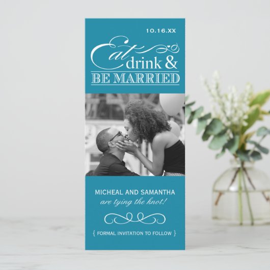 Essen, trinken & Verheiratet sein - Foto Save the Save The Date (Stehend Vorderseite)