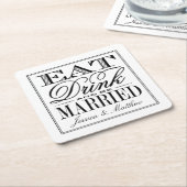 Essen, trinken & Verheiratet sein Moderne Hochzeit Rechteckiger Pappuntersetzer (angewinkelt)