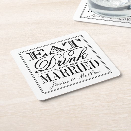 Essen, trinken & Verheiratet sein Moderne Hochzeit Rechteckiger Pappuntersetzer (angewinkelt)
