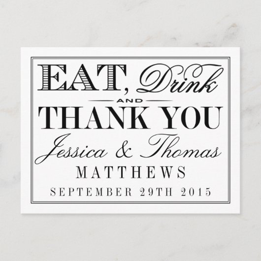 Essen, trinken & Verheiratet sein Moderne Schwarz/ Postkarte (Vorderseite)