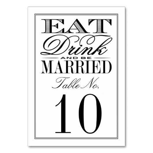 Essen, trinken & Verheiratet sein Moderne Schwarz/ Tischnummer (Rückseite)