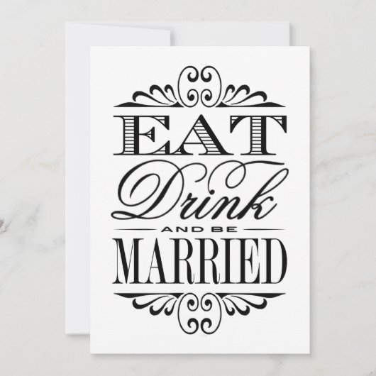 Essen, trinken & Verheiratet sein - White Wedding Einladung (Vorderseite)