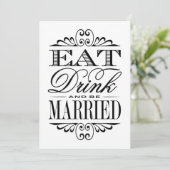 Essen, trinken & Verheiratet sein - White Wedding Einladung (Stehend Vorderseite)