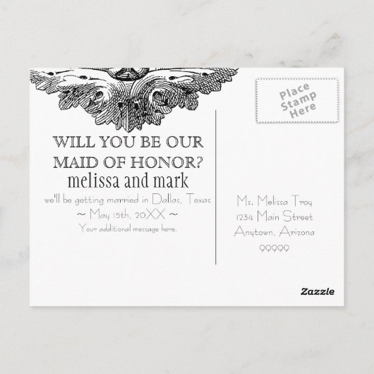 Essen, trinken, Verheiratet werden, meine Trauzeug Postkarte (Rückseite)