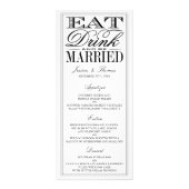 Essen, trinken & Verheiratete moderne Hochzeitsmen Werbekarte (Vorne)