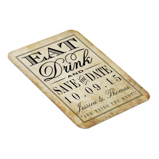 Essen, trinken & Verheiratete Vintage Hochzeit Magnet (Rechte Seite)