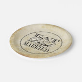 Essen, trinken & Verheiratete Vintage Hochzeit Pappteller (Schrägansicht)