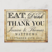 Essen, trinken & Verheiratete Vintage Hochzeit Postkarte (Vorderseite)