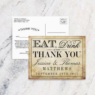 Essen, trinken & Verheiratete Vintage Hochzeit Postkarte