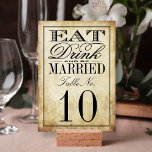 Essen, trinken & Verheiratete Vintage Hochzeit Tischnummer<br><div class="desc">Essen,  trinken & Verheiratete Tischnummer-Karten für Hochzeiten. *** WIE SIE BESTELLEN *** Bitte passen Sie Ihre Tischnummer an und fügen Sie sie zu Ihrem Warenkorb hinzu. Zazzle verfügt derzeit nicht über ein System,  das eine Anpassung der Produkte nach einer Bestellung ermöglicht.</div>
