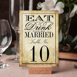 Essen, trinken & Verheiratete Vintage Hochzeit Tischnummer
