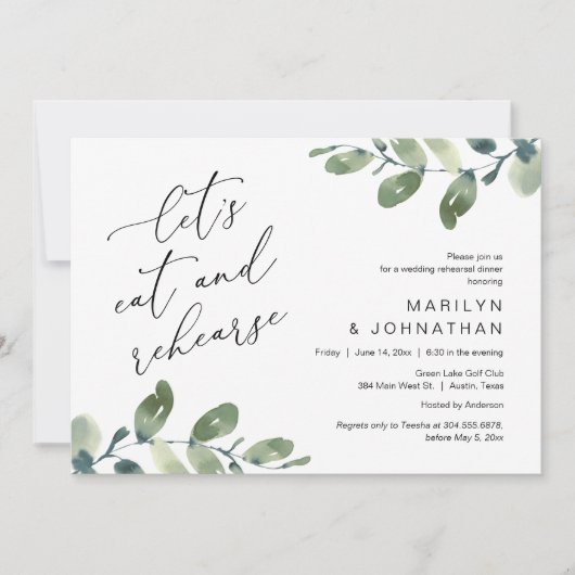 Essen und Rehearse, Hochzeit Probe Dinner Einladung (Vorderseite)