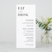 Essen und trinken Herzschrift Minimal White Weddin Menükarte (Stehend Vorderseite)