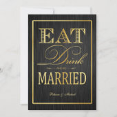 Essen und Verheiratet sein - Schwarz und Gold Einladung (Vorderseite)