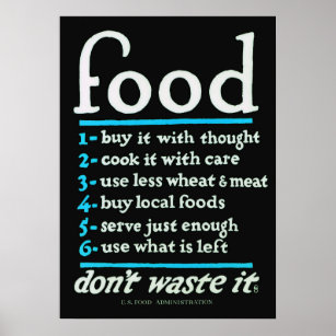 Essen, verschwenden Sie es nicht - Schwarz & Blau  Poster