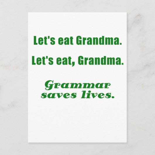 Essen wir Oma Grammar Rette Leben Postkarte (Vorderseite)