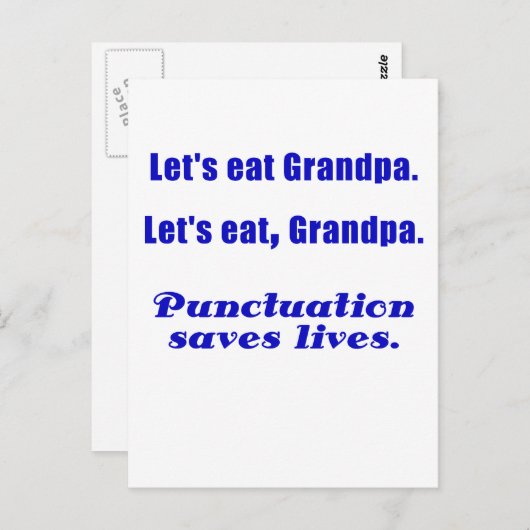 Essen wir Opa Punctuation Rette Leben Postkarte (Vorne/Hinten)