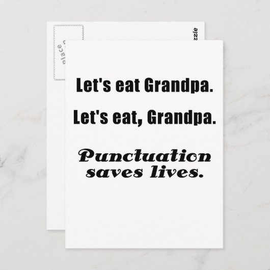 Essen wir Opa Punctuation Rette Leben Postkarte (Vorne/Hinten)