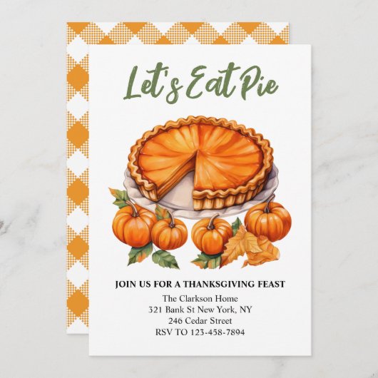 Essen wir Pie Erntedank Aquarell Einladung (Vorne/Hinten)