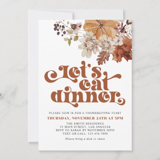 Essen wir Retro Typografy Erntedank Dinner Einladung (Vorderseite)