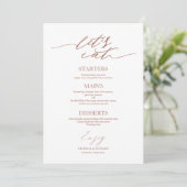 Essen wir schicke Script Wedding Menu Card für Pla Menükarte (Stehend Vorderseite)
