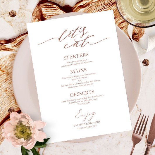 Essen wir schicke Script Wedding Menu Card für Pla Menükarte