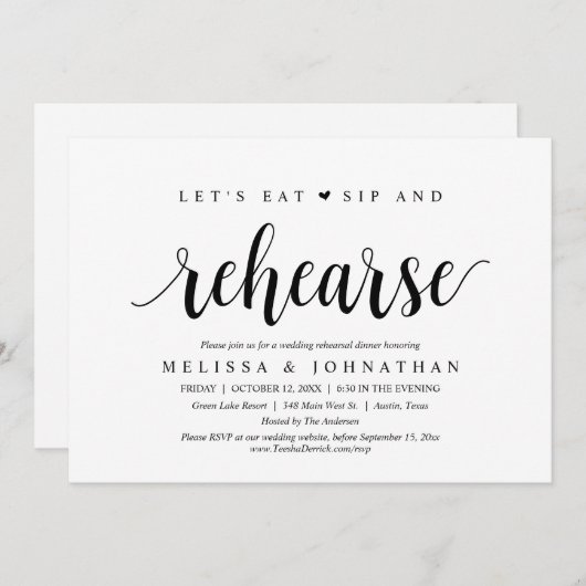 Essen wir, Sip und Rehearse, Hochzeitsessen Einladung (Vorne/Hinten)