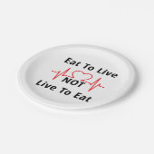 Essen zum Leben, nicht zum Essen Pappteller (Schrägansicht)