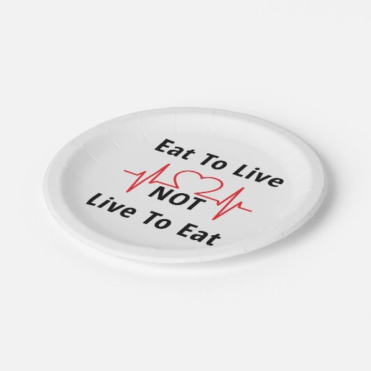 Essen zum Leben, nicht zum Essen Pappteller (Schrägansicht)