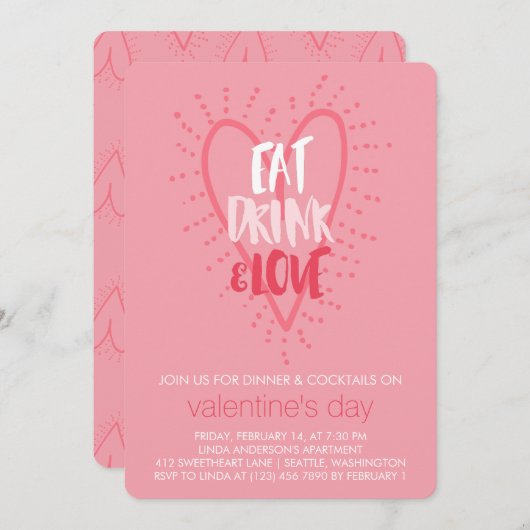 Essende Drink-Liebe | Valentinstag - Party Einladung (Vorne/Hinten)