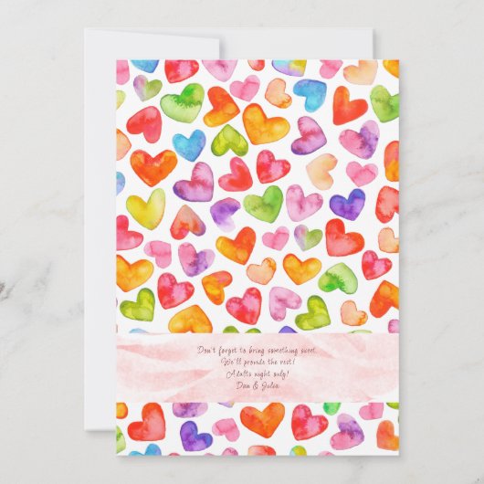 Essende Drinks & Liebe Herzen Wasserfarben Party Einladung (Rückseite)