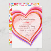 Essende Drinks & Liebe Herzen Wasserfarben Party Einladung (Vorne/Hinten)