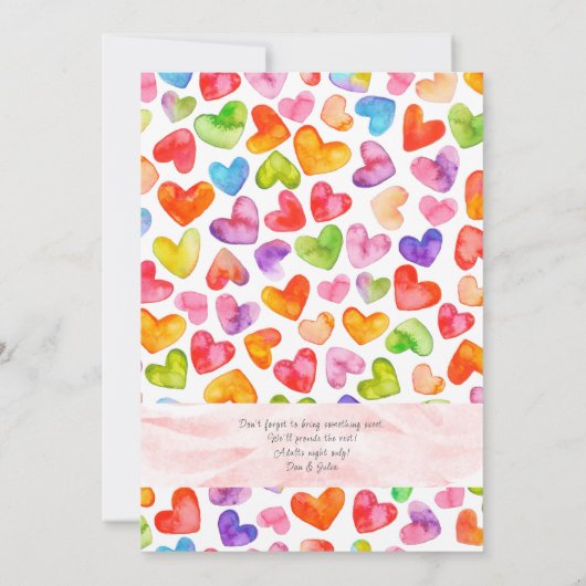 Essende Drinks & Liebe Wasserfarben Goldenes Herz  Einladung (Rückseite)