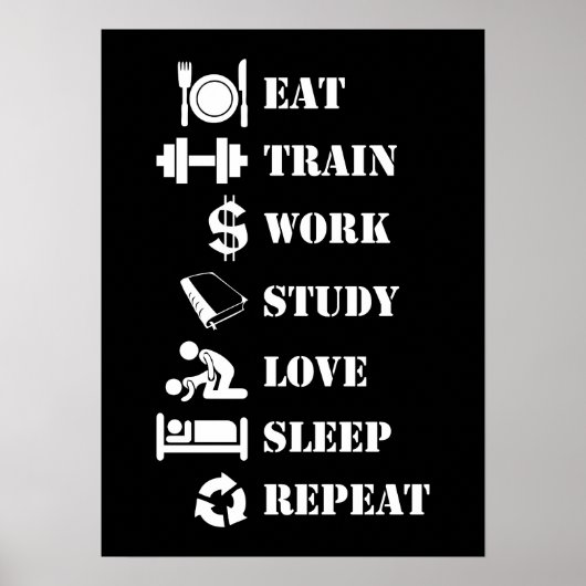 Essens Train Work Study Liebe Sleep Repeat - Alpha Poster (Vorne)