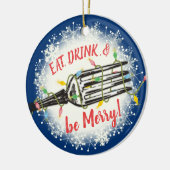 Essensgetränk sei fröhliche Gabel Weihnachtslichte Keramik Ornament (Links)