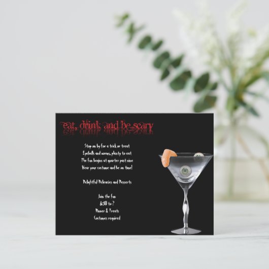 Essensgetränk und Beängstigendes Halloween-Party E Einladung (Stehend Vorderseite)