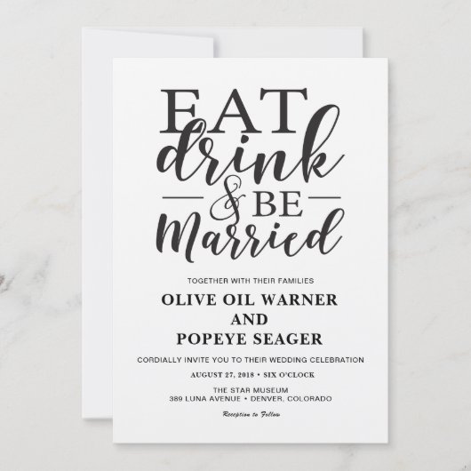 Essensgetränk und Verheiratete Hochzeitseinladung Einladung (Vorderseite)