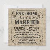 Essensgetränk und Verheiratete Rustikale Hochzeit Einladung (Vorderseite)