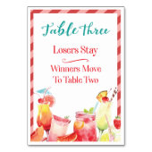 Essensgetränke Tischkarte Drei Bunco Tischnummer (Vorderseite)