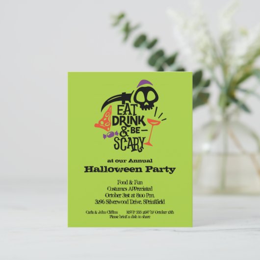 Essensgetränke und Beängstigende Halloween-Einladu (Stehend Vorderseite)